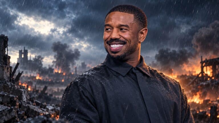 Michael B. Jordan against a cinematic stormy backdrop for the Battlefield movie