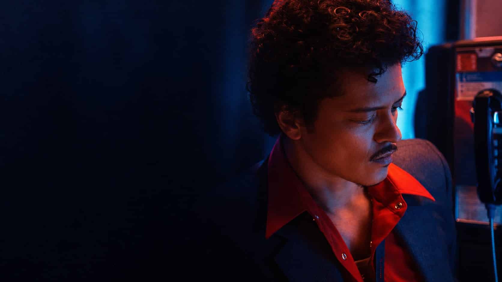 Editorial illustration of Bruno Mars beside a payphone, based on the Dance With Me video