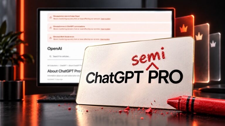 ChatGPT Pro card altered with the word semi in red crayon in front of OpenAI's Pro tier page