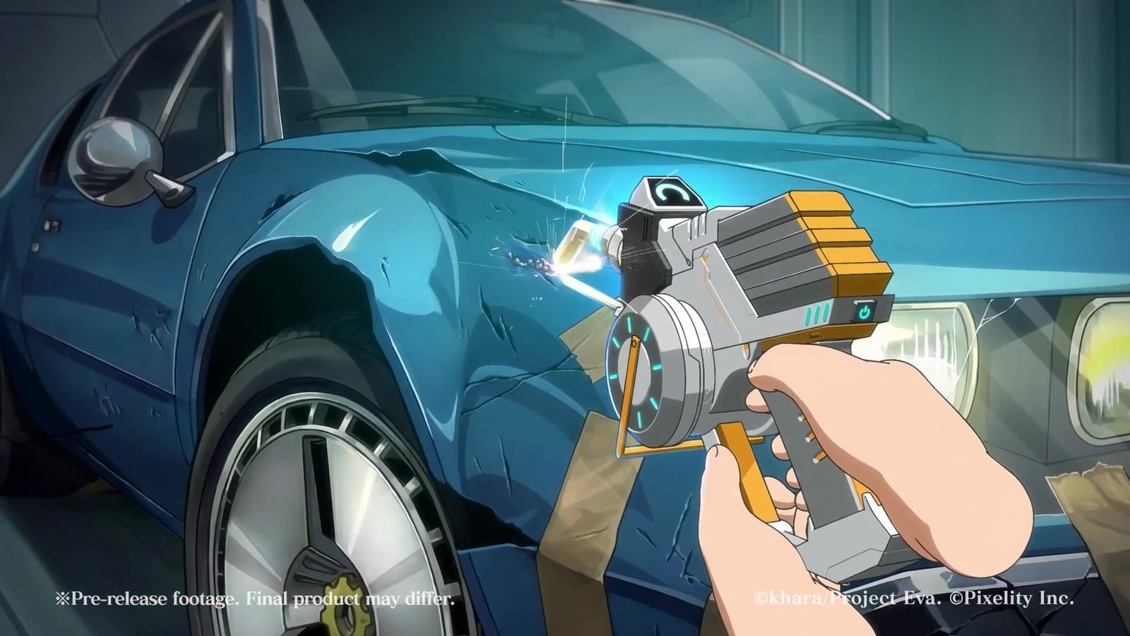 First-person hand interaction with a vehicle in Evangelion Cross Reflections