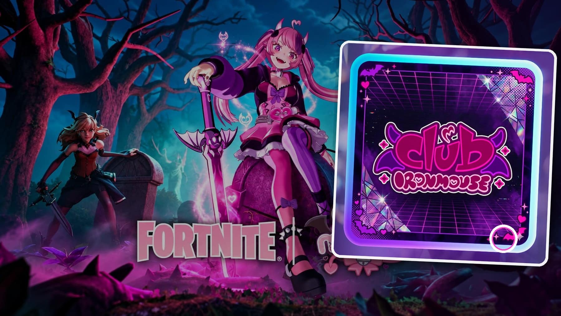 Ironmouse in Fortnite beside Club Ironmouse artwork with the Gemini watermark highlighted
