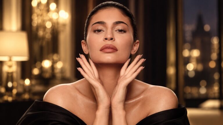 Kylie Jenner in a gold-lit editorial portrait