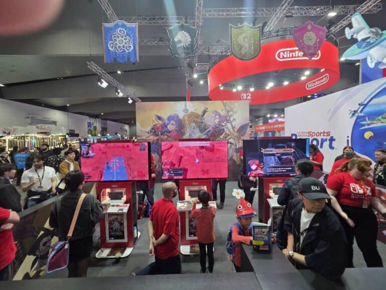 Crowds surrounding Nintendo Switch 2 demo stations at PAX Aus 2026