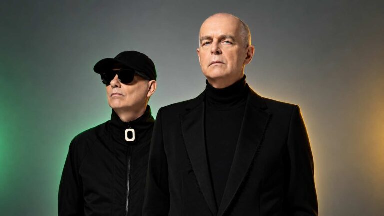 Chris Lowe and Neil Tennant of Pet Shop Boys in a studio portrait