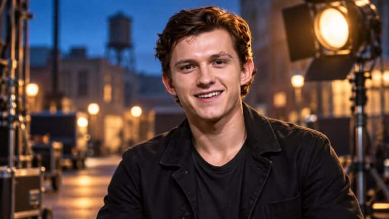Tom Holland in an editorial portrait inspired by the practical production of Spider-Man: Brand New Day